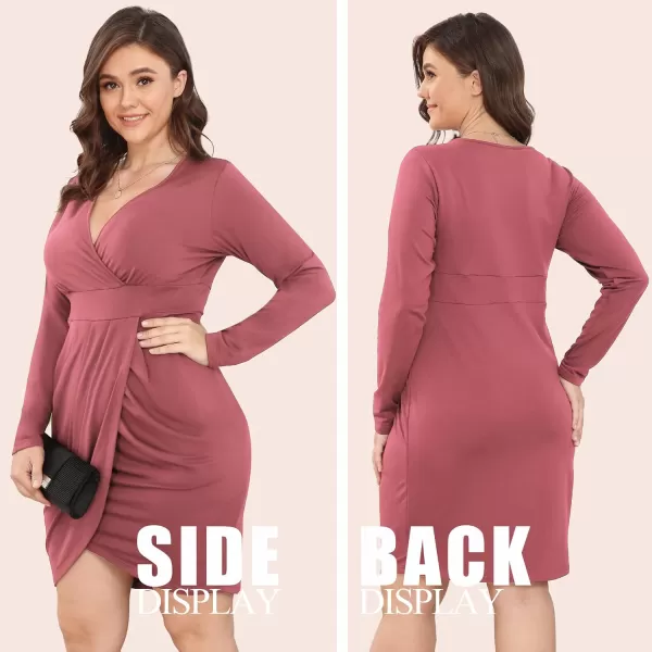 POSESHE Womens Plus Size Dress Sleeveless &amp; Long Sleeve Deep V Neck Bodycon Wrap Dress with Front Slit