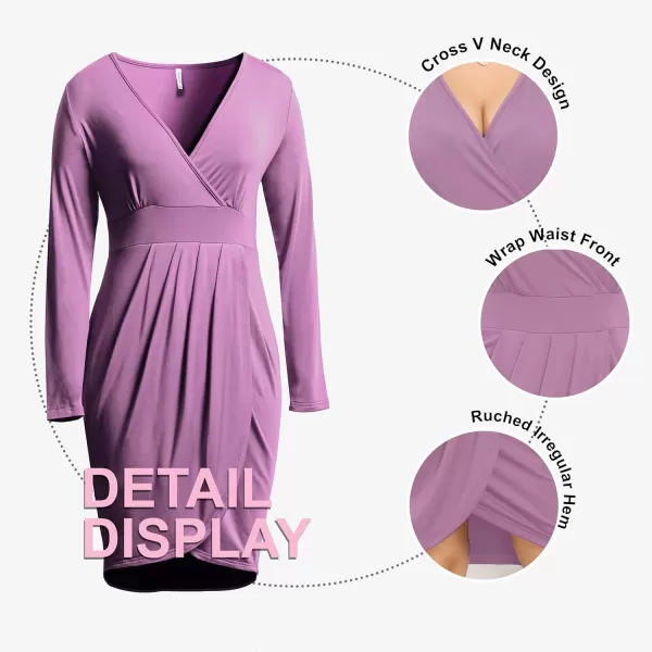 POSESHE Womens Plus Size Dress Sleeveless &amp; Long Sleeve Deep V Neck Bodycon Wrap Dress with Front Slit