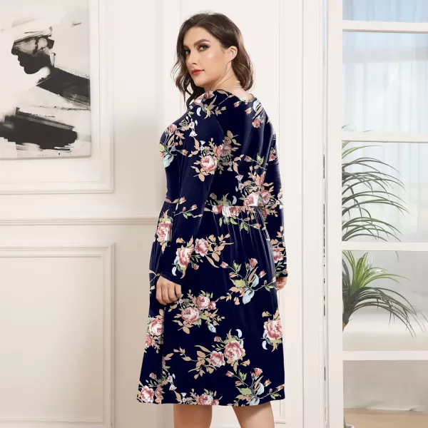 POSESHE Women's Plus Size Dresses Long Sleeves Crew Neck Casual Dresses Empire Waist Loose Flowy Dress with Pockets