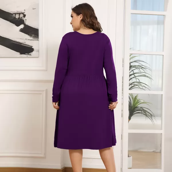 POSESHE Women's Plus Size Dresses Long Sleeves Crew Neck Casual Dresses Empire Waist Loose Flowy Dress with Pockets