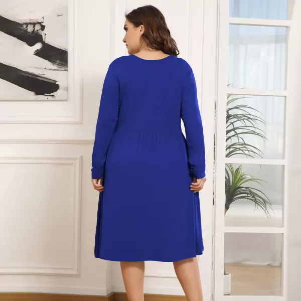 POSESHE Women's Plus Size Dresses Long Sleeves Crew Neck Casual Dresses Empire Waist Loose Flowy Dress with Pockets