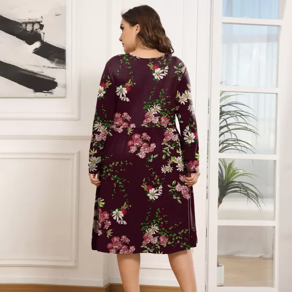POSESHE Women's Plus Size Dresses Long Sleeves Crew Neck Casual Dresses Empire Waist Loose Flowy Dress with Pockets