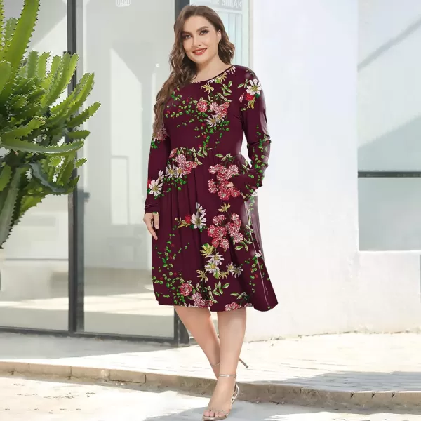 POSESHE Women's Plus Size Dresses Long Sleeves Crew Neck Casual Dresses Empire Waist Loose Flowy Dress with Pockets