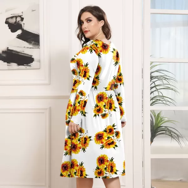 POSESHE Women's Plus Size Dresses Long Sleeves Crew Neck Casual Dresses Empire Waist Loose Flowy Dress with Pockets