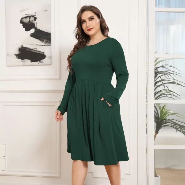 POSESHE Women's Plus Size Dresses Long Sleeves Crew Neck Casual Dresses Empire Waist Loose Flowy Dress with Pockets