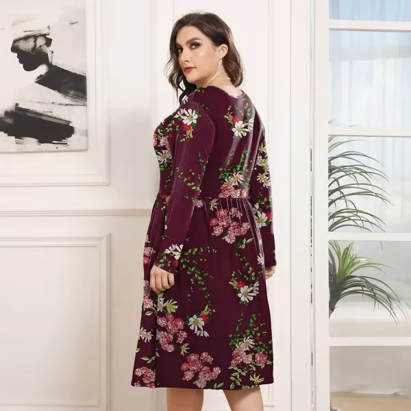 POSESHE Women's Plus Size Dresses Long Sleeves Crew Neck Casual Dresses Empire Waist Loose Flowy Dress with Pockets