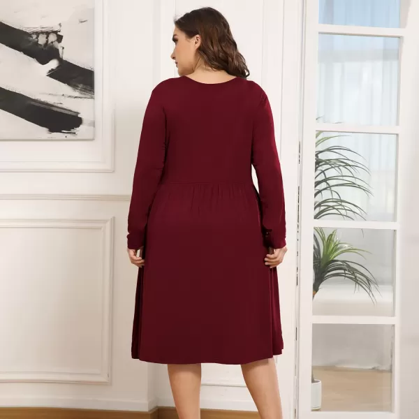 POSESHE Women's Plus Size Dresses Long Sleeves Crew Neck Casual Dresses Empire Waist Loose Flowy Dress with Pockets