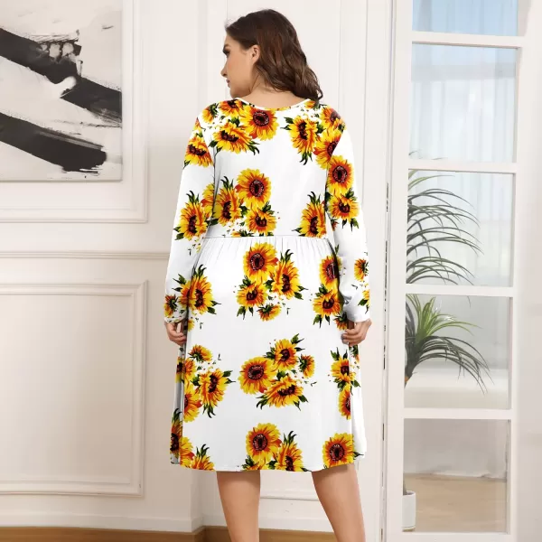 POSESHE Women's Plus Size Dresses Long Sleeves Crew Neck Casual Dresses Empire Waist Loose Flowy Dress with Pockets
