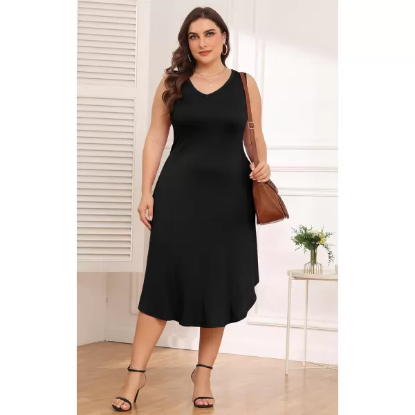 POSESHE Womens Plus Size Dresses Sleeveless V-Neck 2024 Summer Sundress Casual Wedding Guest Cocktail Dress with Pockets