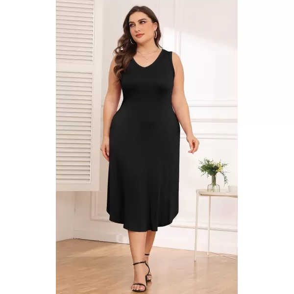 POSESHE Womens Plus Size Dresses Sleeveless V-Neck 2024 Summer Sundress Casual Wedding Guest Cocktail Dress with Pockets