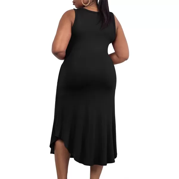 POSESHE Womens Plus Size Dresses Sleeveless V-Neck 2024 Summer Sundress Casual Wedding Guest Cocktail Dress with Pockets