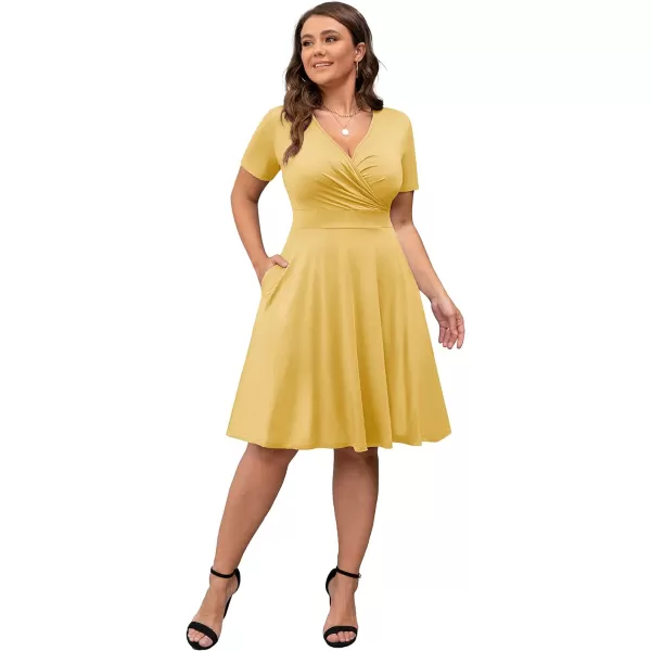POSESHE Womens Plus Size Dresses Sleeveless Wrap V-Neck Sundress Casual Summer Wedding Guest Cocktail Dress with Pockets