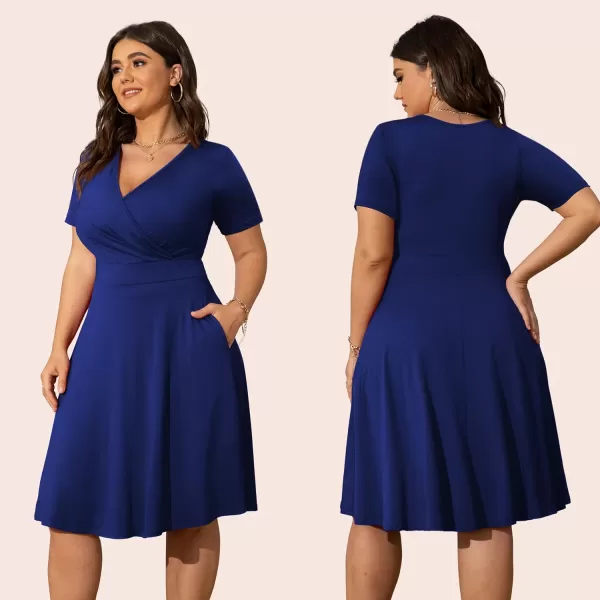 POSESHE Womens Plus Size Dresses Sleeveless Wrap V-Neck Sundress Casual Summer Wedding Guest Cocktail Dress with Pockets