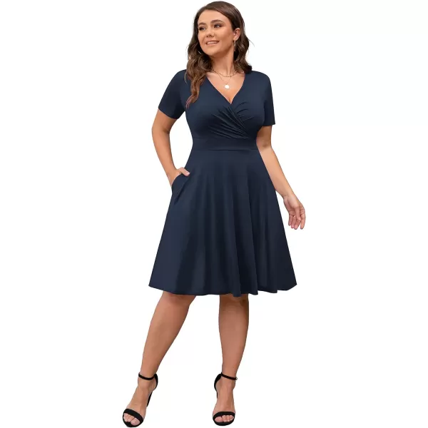 POSESHE Womens Plus Size Dresses Sleeveless Wrap V-Neck Sundress Casual Summer Wedding Guest Cocktail Dress with Pockets