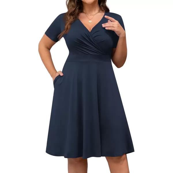 POSESHE Womens Plus Size Dresses Sleeveless Wrap V-Neck Sundress Casual Summer Wedding Guest Cocktail Dress with Pockets