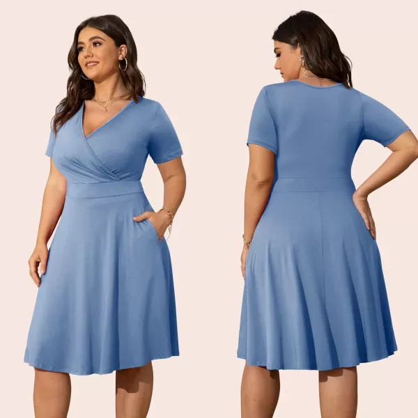POSESHE Womens Plus Size Dresses Sleeveless Wrap V-Neck Sundress Casual Summer Wedding Guest Cocktail Dress with Pockets