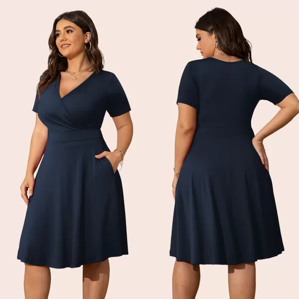 POSESHE Womens Plus Size Dresses Sleeveless Wrap V-Neck Sundress Casual Summer Wedding Guest Cocktail Dress with Pockets
