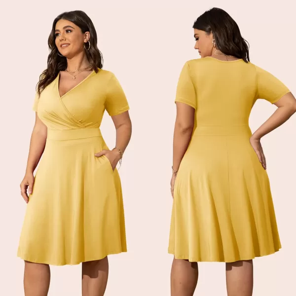 POSESHE Womens Plus Size Dresses Sleeveless Wrap V-Neck Sundress Casual Summer Wedding Guest Cocktail Dress with Pockets