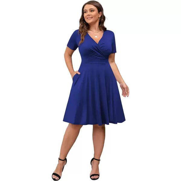 POSESHE Womens Plus Size Dresses Sleeveless Wrap V-Neck Sundress Casual Summer Wedding Guest Cocktail Dress with Pockets