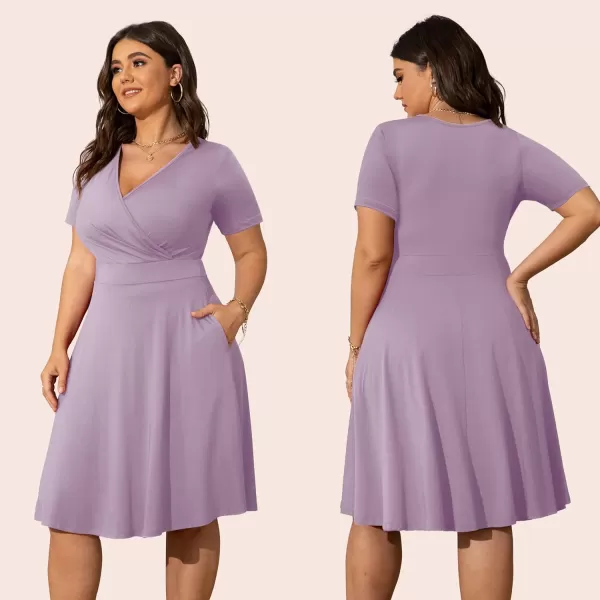 POSESHE Womens Plus Size Dresses Sleeveless Wrap V-Neck Sundress Casual Summer Wedding Guest Cocktail Dress with Pockets