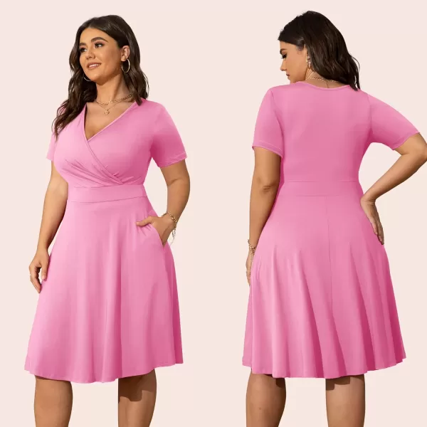 POSESHE Womens Plus Size Dresses Sleeveless Wrap V-Neck Sundress Casual Summer Wedding Guest Cocktail Dress with Pockets
