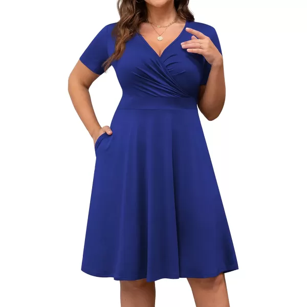 POSESHE Womens Plus Size Dresses Sleeveless Wrap V-Neck Sundress Casual Summer Wedding Guest Cocktail Dress with Pockets