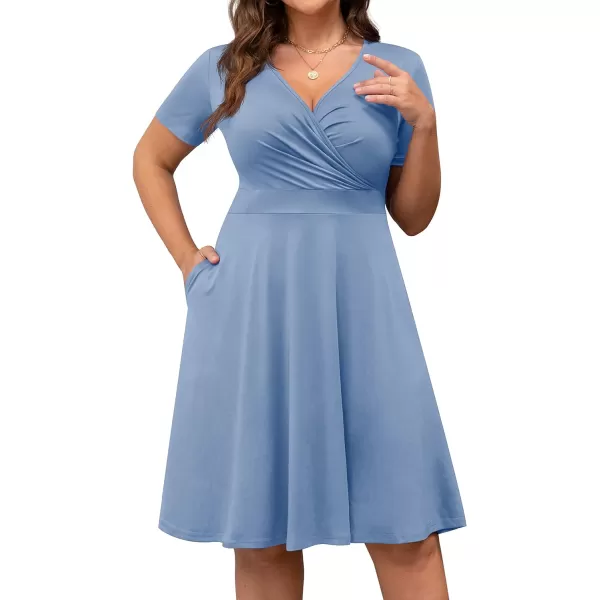 POSESHE Womens Plus Size Dresses Sleeveless Wrap V-Neck Sundress Casual Summer Wedding Guest Cocktail Dress with Pockets