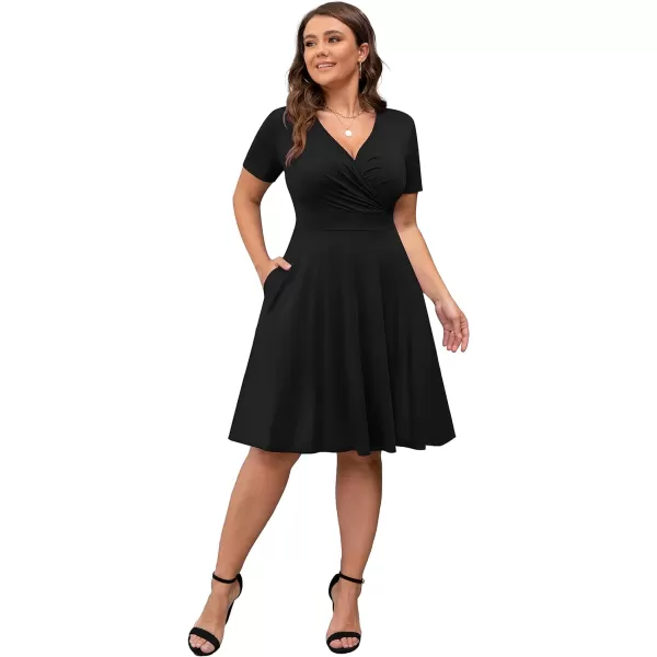 POSESHE Womens Plus Size Dresses Sleeveless Wrap V-Neck Sundress Casual Summer Wedding Guest Cocktail Dress with Pockets