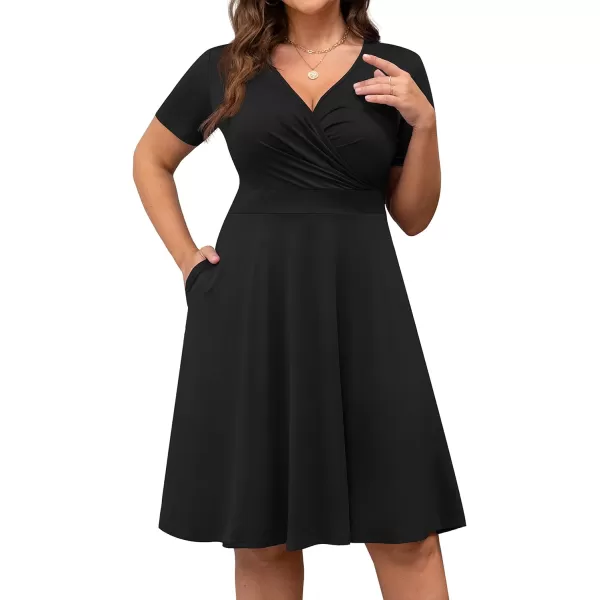 POSESHE Womens Plus Size Dresses Sleeveless Wrap V-Neck Sundress Casual Summer Wedding Guest Cocktail Dress with Pockets