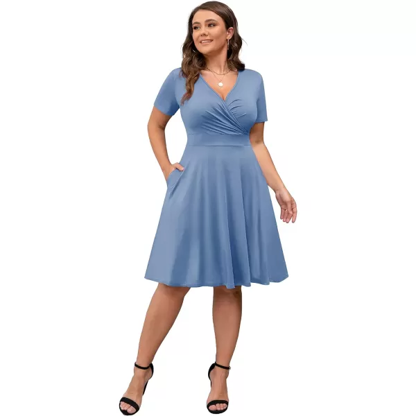 POSESHE Womens Plus Size Dresses Sleeveless Wrap V-Neck Sundress Casual Summer Wedding Guest Cocktail Dress with Pockets