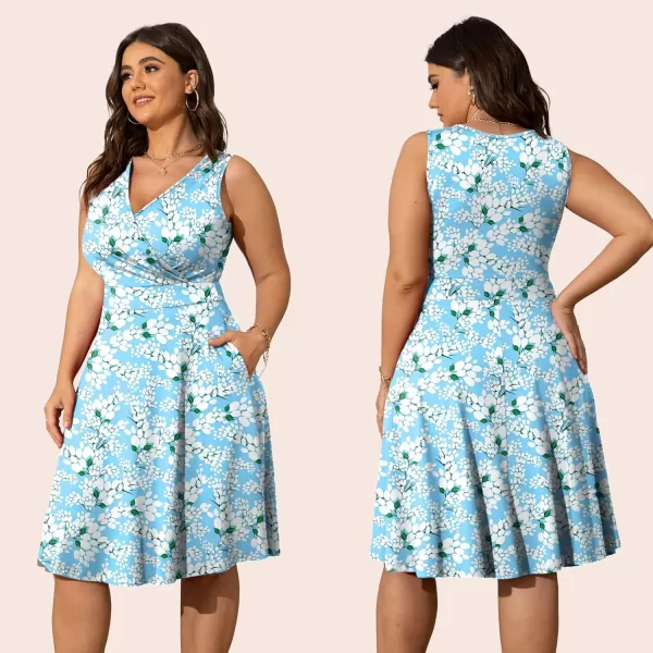 POSESHE Womens Plus Size Dresses Sleeveless Wrap V-Neck Sundress Casual Summer Wedding Guest Cocktail Dress with Pockets