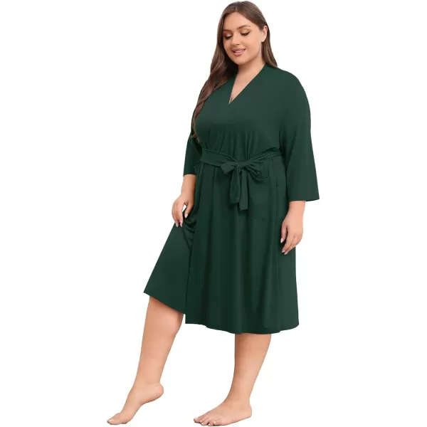 POSESHE Womens Plus Size Kimono Robes Long Knit Bathrobe Lightweight Soft Sleepwear Casual Lady Loungewear with Pockets