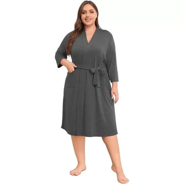 POSESHE Womens Plus Size Kimono Robes Long Knit Bathrobe Lightweight Soft Sleepwear Casual Lady Loungewear with Pockets