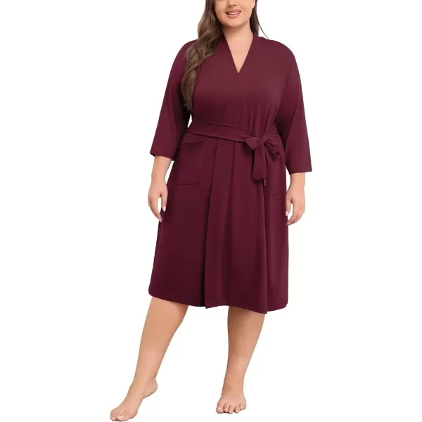 POSESHE Womens Plus Size Kimono Robes Long Knit Bathrobe Lightweight Soft Sleepwear Casual Lady Loungewear with Pockets