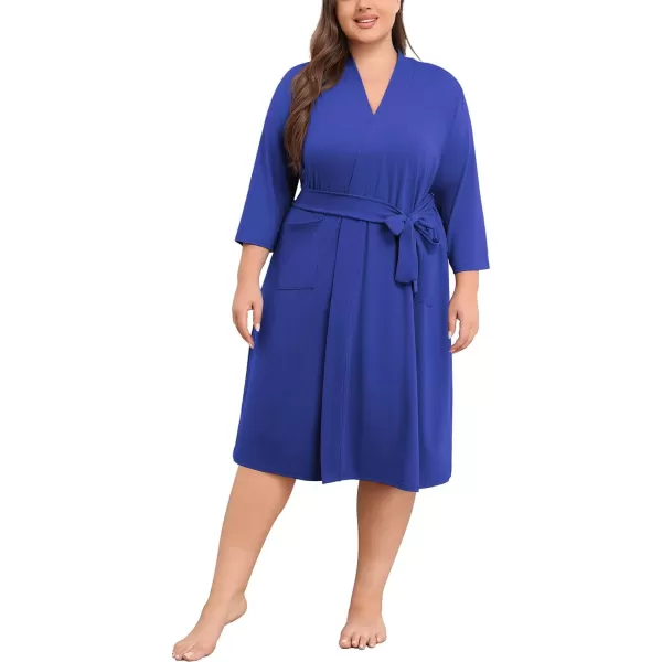 POSESHE Womens Plus Size Kimono Robes Long Knit Bathrobe Lightweight Soft Sleepwear Casual Lady Loungewear with Pockets