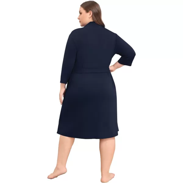 POSESHE Womens Plus Size Kimono Robes Long Knit Bathrobe Lightweight Soft Sleepwear Casual Lady Loungewear with Pockets