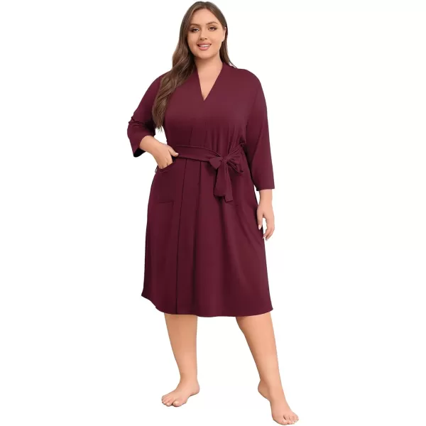 POSESHE Womens Plus Size Kimono Robes Long Knit Bathrobe Lightweight Soft Sleepwear Casual Lady Loungewear with Pockets