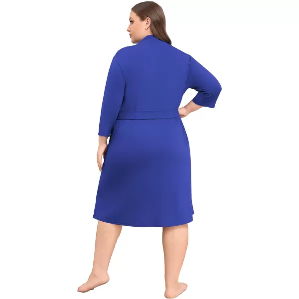 POSESHE Womens Plus Size Kimono Robes Long Knit Bathrobe Lightweight Soft Sleepwear Casual Lady Loungewear with Pockets