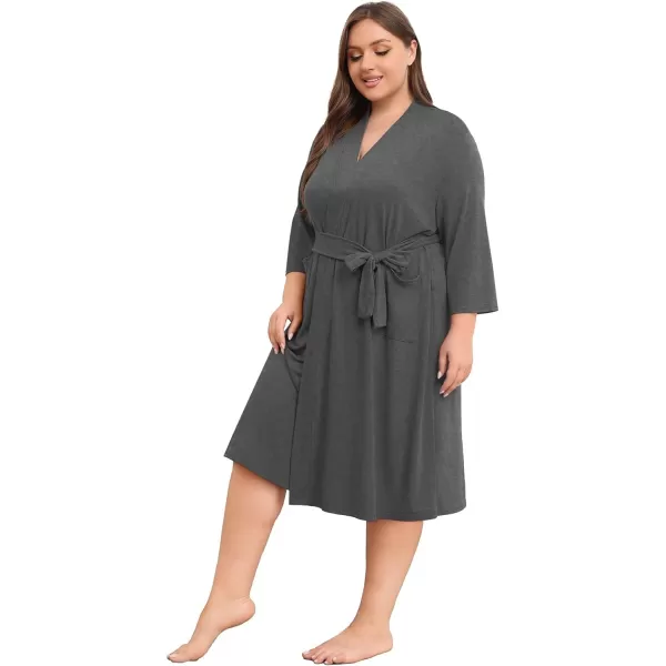 POSESHE Womens Plus Size Kimono Robes Long Knit Bathrobe Lightweight Soft Sleepwear Casual Lady Loungewear with Pockets