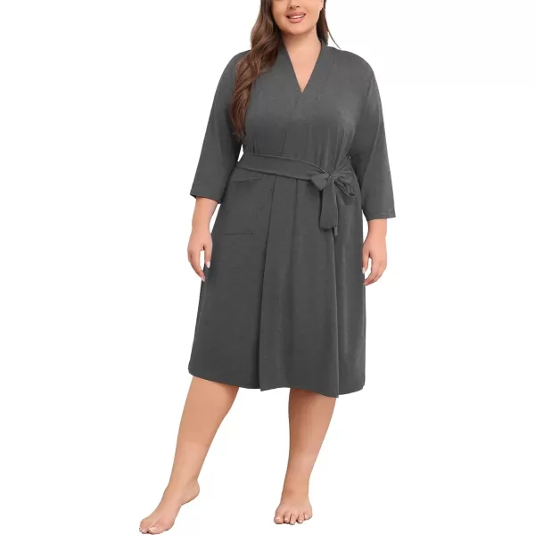 POSESHE Womens Plus Size Kimono Robes Long Knit Bathrobe Lightweight Soft Sleepwear Casual Lady Loungewear with Pockets