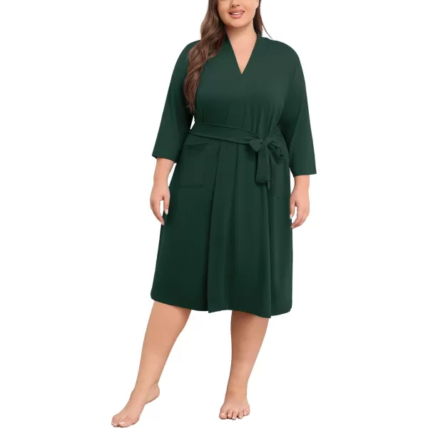 POSESHE Womens Plus Size Kimono Robes Long Knit Bathrobe Lightweight Soft Sleepwear Casual Lady Loungewear with Pockets