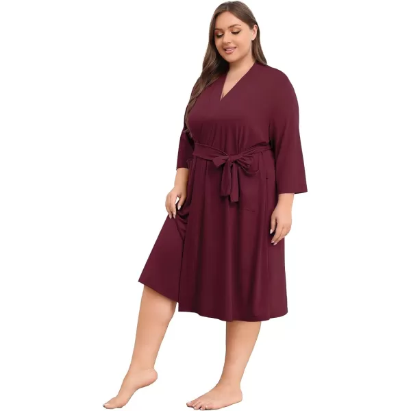POSESHE Womens Plus Size Kimono Robes Long Knit Bathrobe Lightweight Soft Sleepwear Casual Lady Loungewear with Pockets