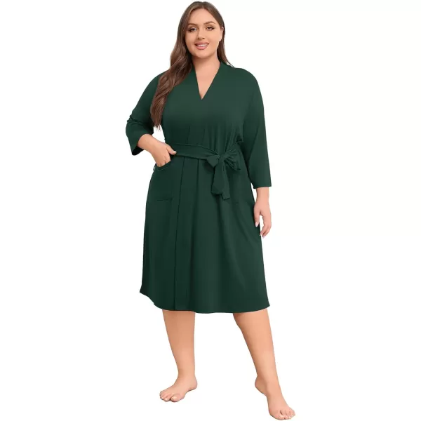 POSESHE Womens Plus Size Kimono Robes Long Knit Bathrobe Lightweight Soft Sleepwear Casual Lady Loungewear with Pockets