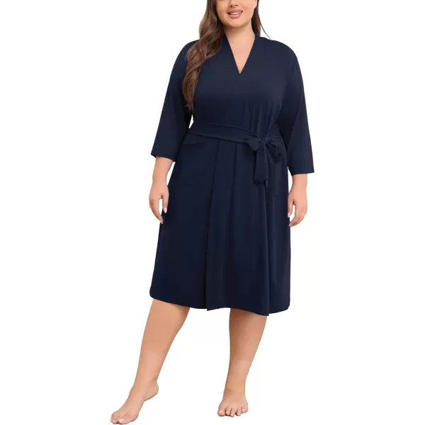 POSESHE Womens Plus Size Kimono Robes Long Knit Bathrobe Lightweight Soft Sleepwear Casual Lady Loungewear with Pockets