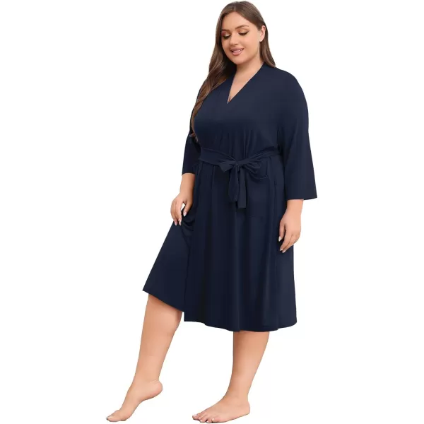 POSESHE Womens Plus Size Kimono Robes Long Knit Bathrobe Lightweight Soft Sleepwear Casual Lady Loungewear with Pockets