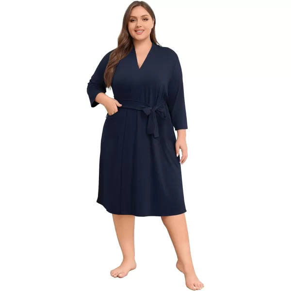 POSESHE Womens Plus Size Kimono Robes Long Knit Bathrobe Lightweight Soft Sleepwear Casual Lady Loungewear with Pockets