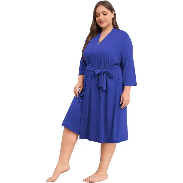 POSESHE Womens Plus Size Kimono Robes Long Knit Bathrobe Lightweight Soft Sleepwear Casual Lady Loungewear with Pockets