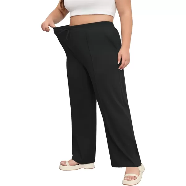 POSESHE Womens Plus Size Pants Casual Elastic Waist 2024 Summer Wide Leg Loose Fit Drawstring Trousers Sweatpant with Pockets