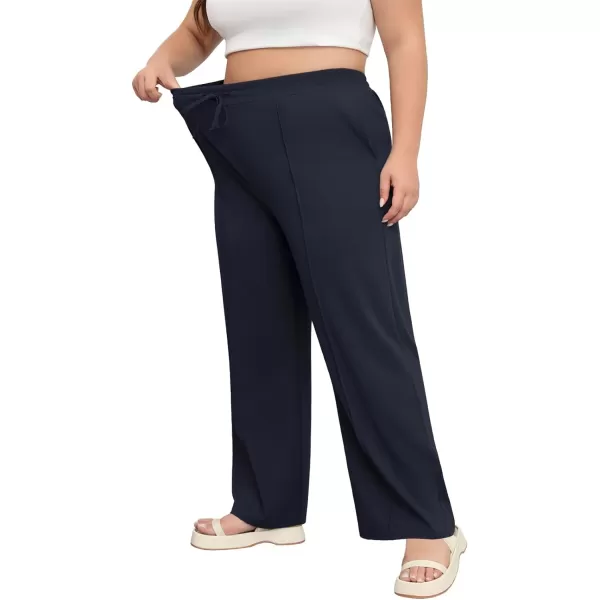 POSESHE Womens Plus Size Pants Casual Elastic Waist 2024 Summer Wide Leg Loose Fit Drawstring Trousers Sweatpant with Pockets