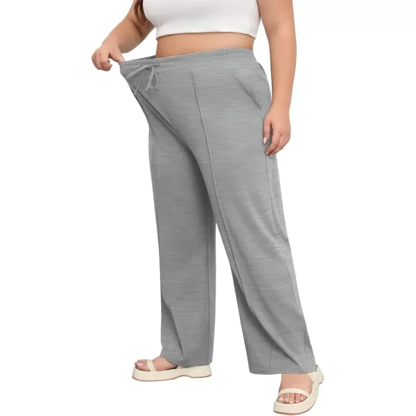 POSESHE Womens Plus Size Pants Casual Elastic Waist 2024 Summer Wide Leg Loose Fit Drawstring Trousers Sweatpant with Pockets